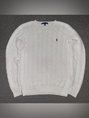 Ralph Lauren Blue Label White Cable Knit Crewneck Sweater